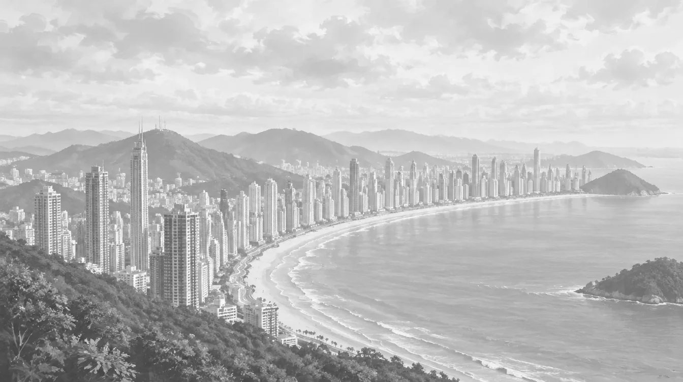 Cidade à beira-mar em preto e branco