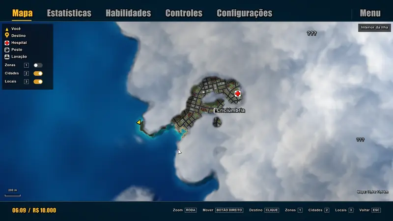 Mapa coberto de nuvens